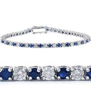 p3 pompeii3 5ct blue sapphire & diamond genuine tennis bracelet 14k white gold