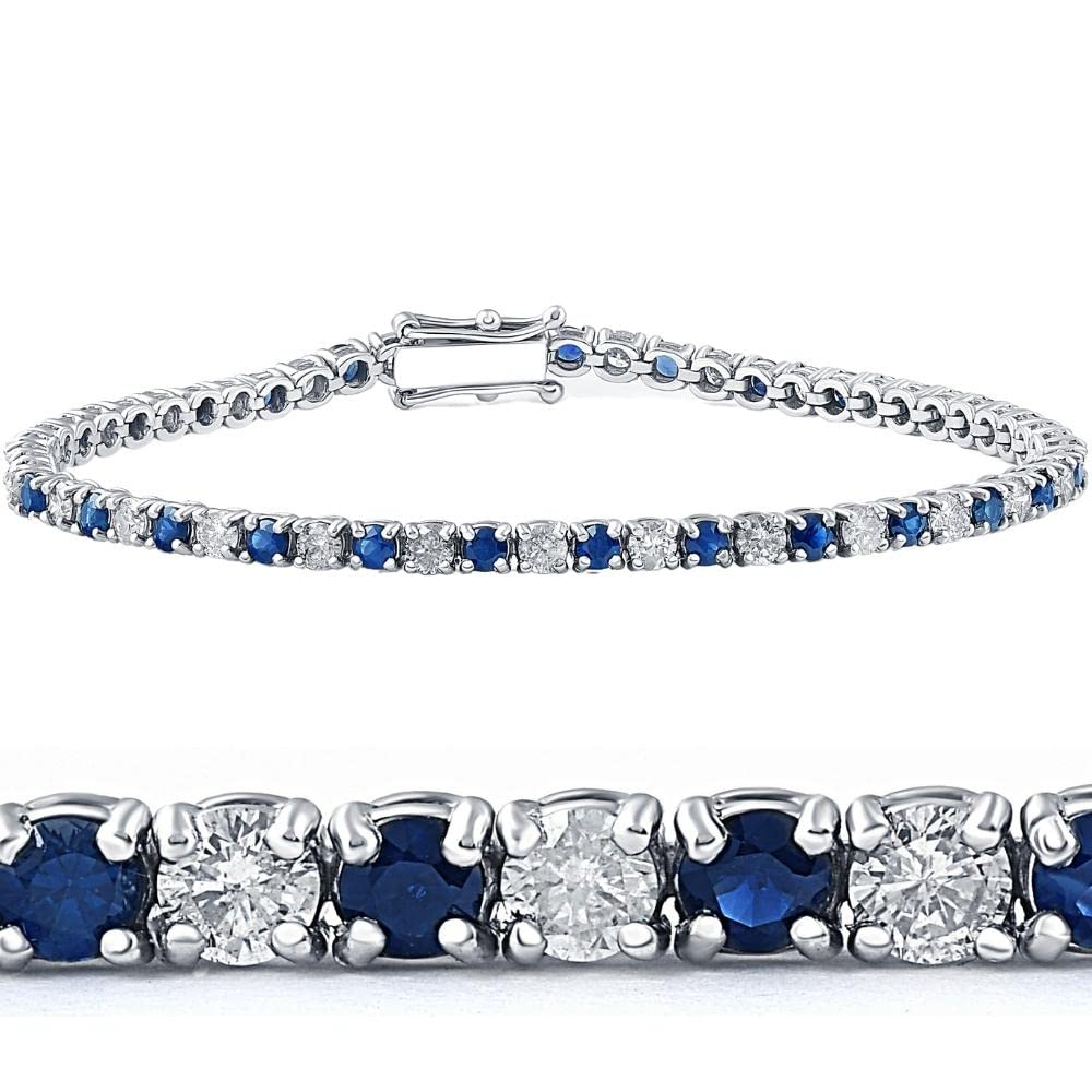 P3 POMPEII3 5ct Blue Sapphire & Diamond Genuine Tennis Bracelet 14K White Gold