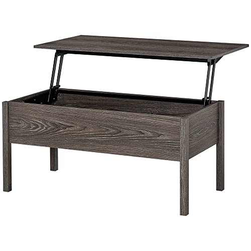 HOMCOM 39" Modern Lift Top Coffee Table Desk with Hidden Storage Compartment for Living Room, Light Grey Woodgrain