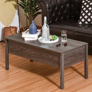 HOMCOM 39" Modern Lift Top Coffee Table Desk with Hidden Storage Compartment for Living Room, Light Grey Woodgrain