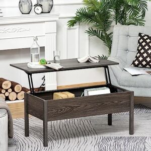 HOMCOM 39" Modern Lift Top Coffee Table Desk with Hidden Storage Compartment for Living Room, Light Grey Woodgrain