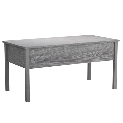 HOMCOM 39" Modern Lift Top Coffee Table Desk with Hidden Storage Compartment for Living Room, Light Grey Woodgrain