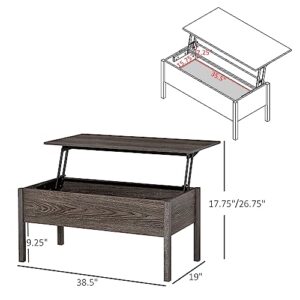 HOMCOM 39" Modern Lift Top Coffee Table Desk with Hidden Storage Compartment for Living Room, Light Grey Woodgrain