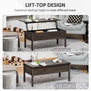 HOMCOM 39" Modern Lift Top Coffee Table Desk with Hidden Storage Compartment for Living Room, Light Grey Woodgrain