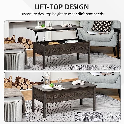 HOMCOM 39" Modern Lift Top Coffee Table Desk with Hidden Storage Compartment for Living Room, Light Grey Woodgrain