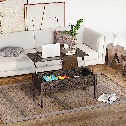 HOMCOM 39" Modern Lift Top Coffee Table Desk with Hidden Storage Compartment for Living Room, Light Grey Woodgrain