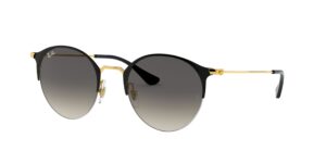 ray-ban rb3578 round sunglasses, black on gold/light grey gradient dark grey, 50 mm