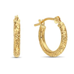 14k Gold Hand Engraved Diamond-cut Round Hoop Earrings (Yellow-Gold)…