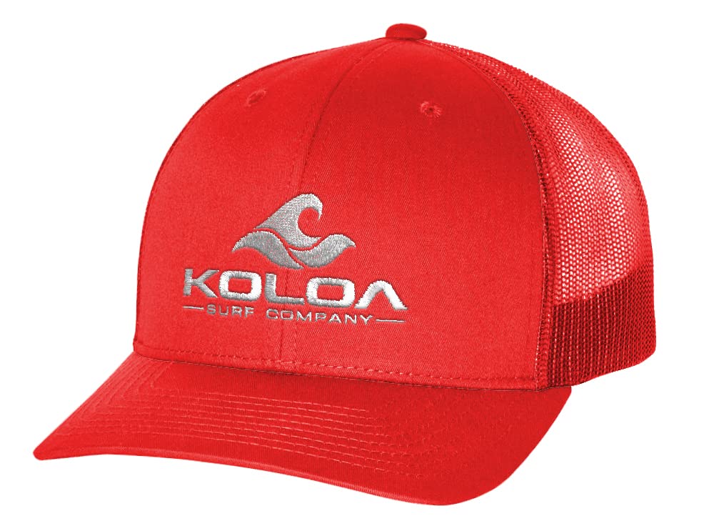 Joe's USA Koloa Surf Wave Classics Retro Trucker Cap - Mesh Snapback Hat (Red with White Embroidered Logo - One Size)