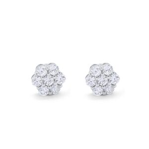 8mm Cluster Earrings 7-Stone Round Simulated Cubic Zirconia 925 Sterling Silver Screwback Flower Stud Earring