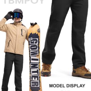 TBMPOY Men's Snow Ski Hiking Pants Waterproof Winter Fleece Lined Pants Camping Skiing Ice Fishing Pants with Belt 01 Thick Black M