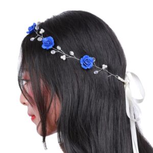 Missgrace Bridal Crystal Navy Blue Headband Wedding and Bride Hairpiece for Evening Party Navy Blue Flower Women Vintgae Hair Vine Bridal Hair Accessories