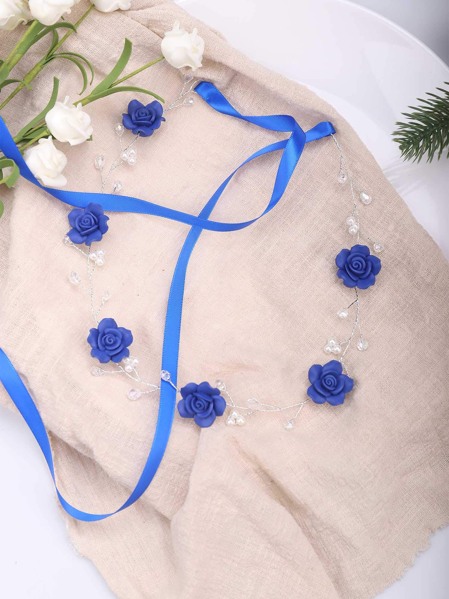 Missgrace Bridal Crystal Navy Blue Headband Wedding and Bride Hairpiece for Evening Party Navy Blue Flower Women Vintgae Hair Vine Bridal Hair Accessories