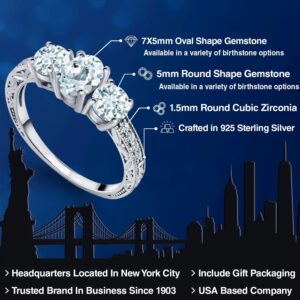 Gem Stone King 925 Sterling Silver Sky Blue Aquamarine 3-Stone Engagement Ring For Women (1.87 Cttw, Oval Available in size 5, 6, 7, 8, 9)