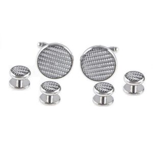 mrcuff carbon fiber grey gray silver cufflinks and studs tuxedo set in a presentation gift box & polishing cloth