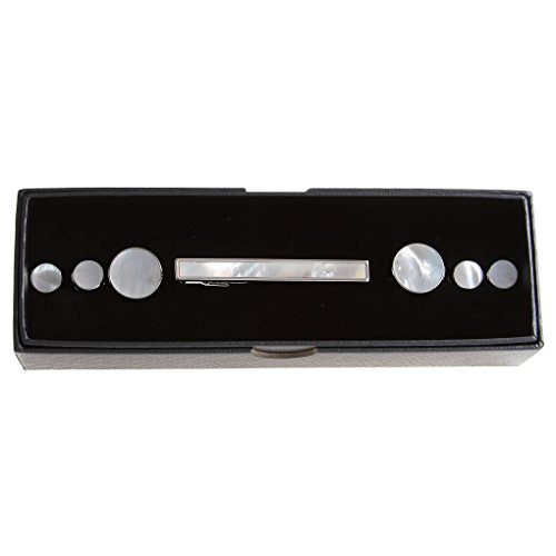 MRCUFF Mother of Pearl Cufflinks & Tie Clip Bar & Studs Tuxedo Set in Presentation Gift Box & Polishing Cloth