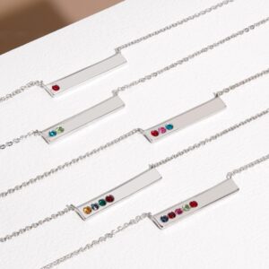 EVE'S ADDICTION Women's Custom 3 Stone Simulated Birthstone Name Bar Necklace (16" with 2" extender) Personalized Mother's Necklace Gift for Mom Grandma - Gifts for Mom