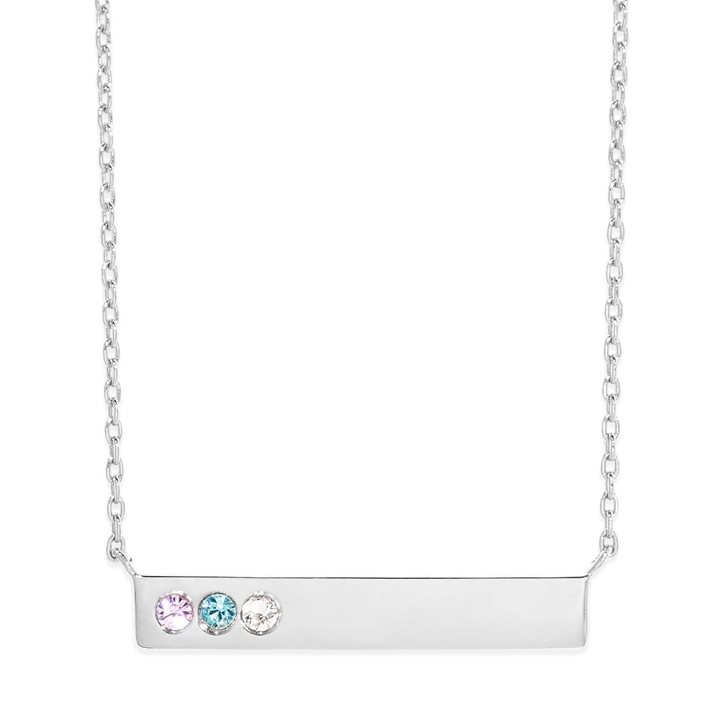 EVE'S ADDICTION Women's Custom 3 Stone Simulated Birthstone Name Bar Necklace (16" with 2" extender) Personalized Mother's Necklace Gift for Mom Grandma - Gifts for Mom