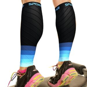 Compression Calf Sleeves Men & Women - Shin Splint Compression Sleeve 20-30mmhg, Best Footless Compression Socks for Calf Pain, Running, Nurses, Pregnancy, Post-Surgery Relief (1 Pair BLK-BLU L/XL)