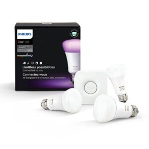 Philips Hue White and Color Ambiance A19 60W Equivalent LED Smart Bulb Starter Kit (3 A19 Bulbs and 1 Hub Compatible with Amazon Alexa Apple HomeKit and Google Assistant), (Model: 464479)