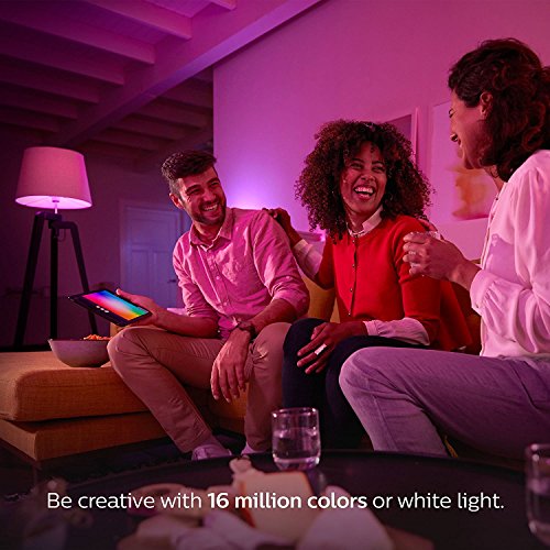 Philips Hue White and Color Ambiance A19 60W Equivalent LED Smart Bulb Starter Kit (3 A19 Bulbs and 1 Hub Compatible with Amazon Alexa Apple HomeKit and Google Assistant), (Model: 464479)