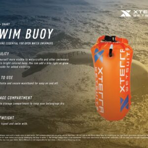 Xterra Wetsuits Swim Buoy Float – Swimming Safety Float Dry Bag for Open Water Swimmers and Training Triathletes, Kayaking, Snorkeling, Shallow Diving (PVC 15 Liter Orange)