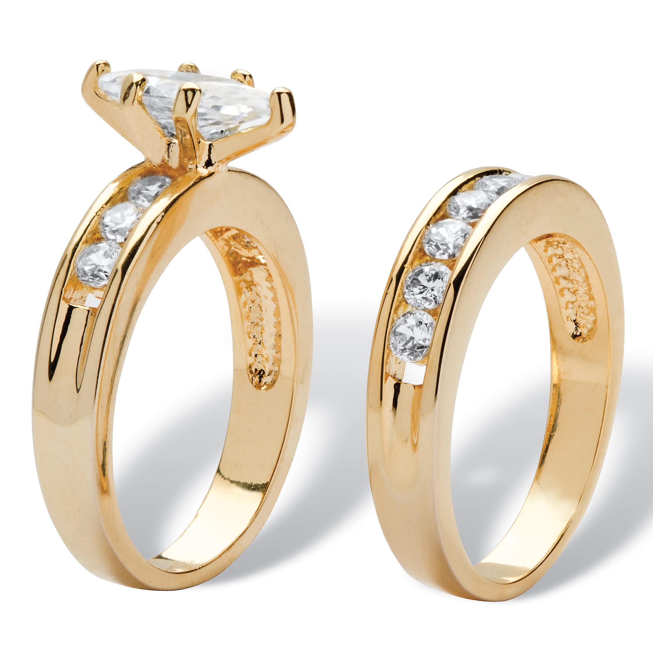 PalmBeach Yellow Gold-Plated Marquise Cut Cubic Zirconia Two-Piece Bridal Ring Set Sizes 5-9 Size 5