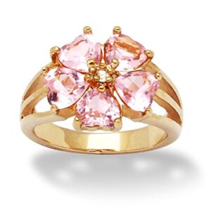 PalmBeach Yellow Gold-plated Heart Shaped Pink Cubic Zirconia Flower Petals Ring Sizes 5-10 Size 6