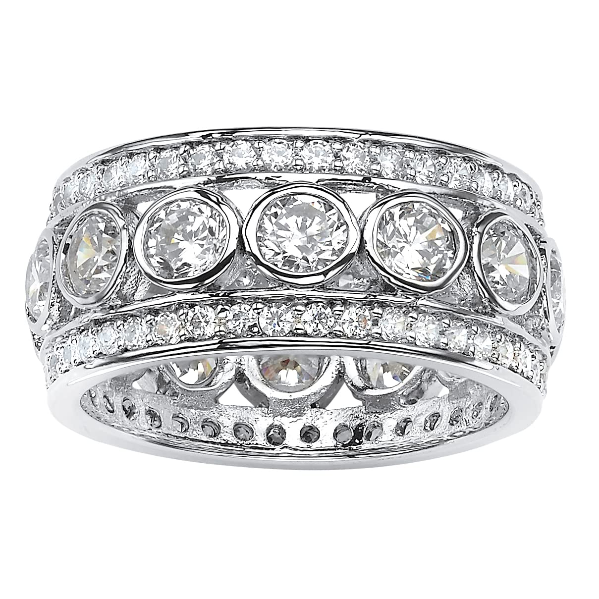 PalmBeach Platinum-plated Sterling Silver Round Cubic Zirconia Simulated Bezel Set Bridal Eternity Ring Sizes 5-9 Size 6