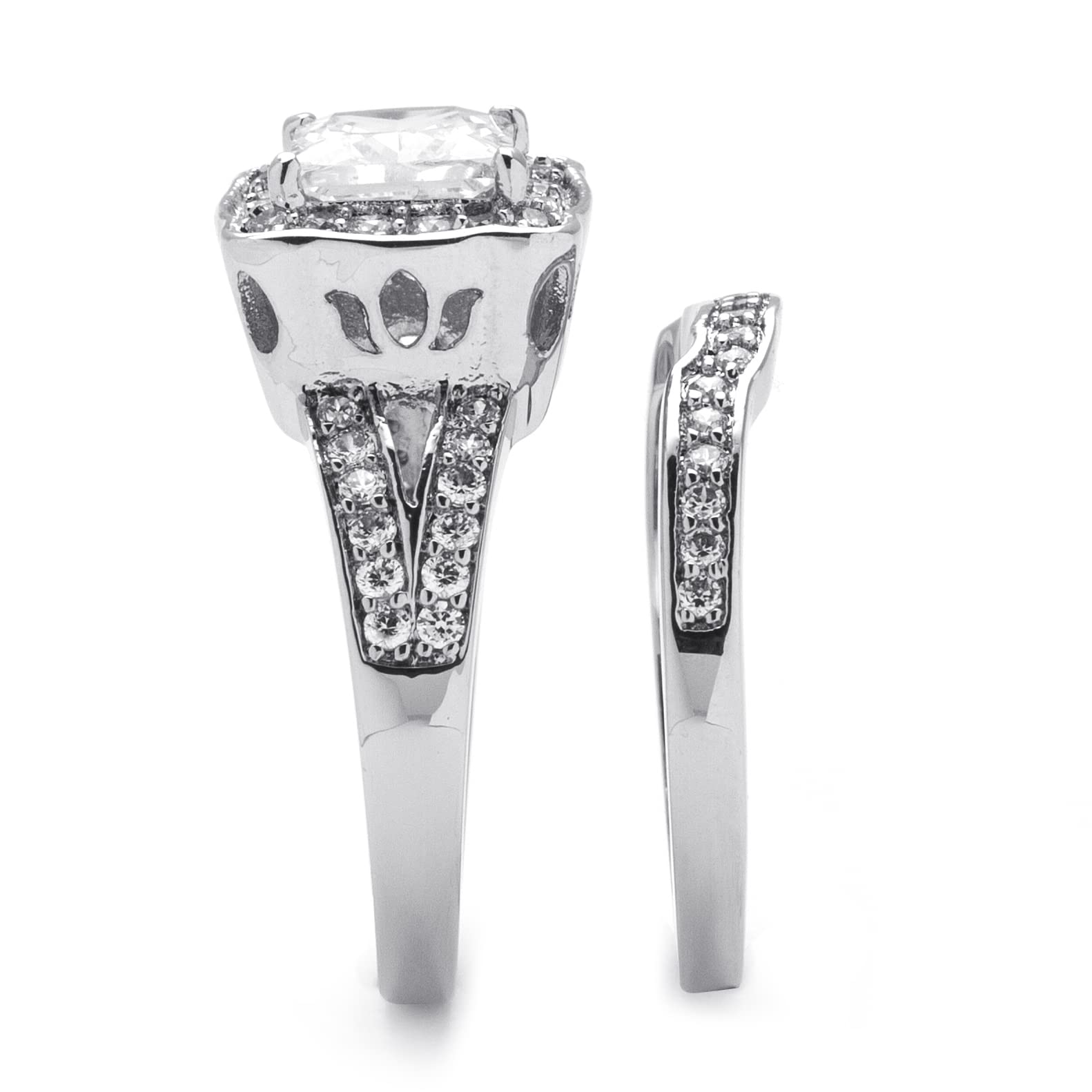 PalmBeach Platinum-plated Sterling Silver Princess Cut Cubic Zirconia Halo Bridal Ring Set Sizes 5-10 Size 8