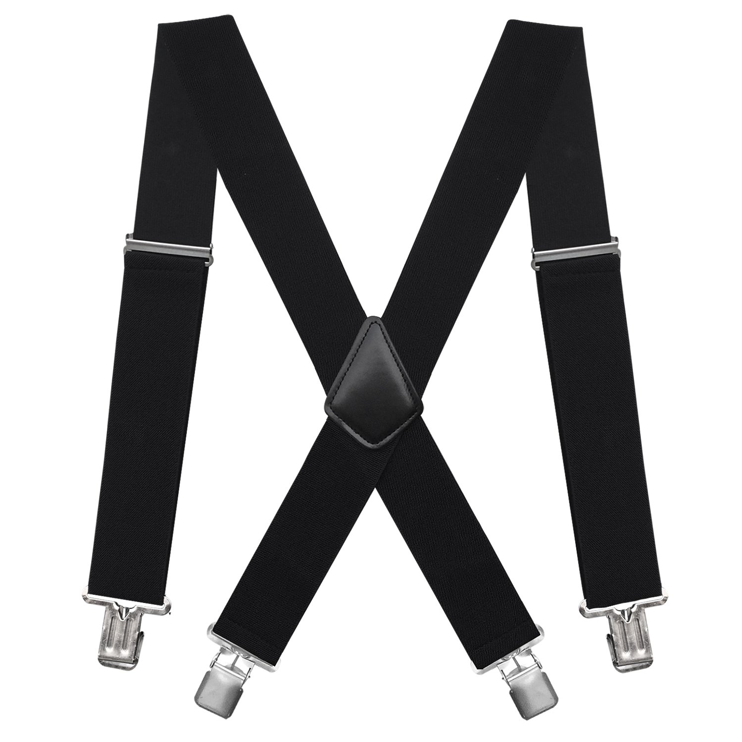 Fasker Mens Suspenders X-Back 2" Wide Adjustable Solid Straight Heavy Duty Clip Suspenders for Men Women, Black