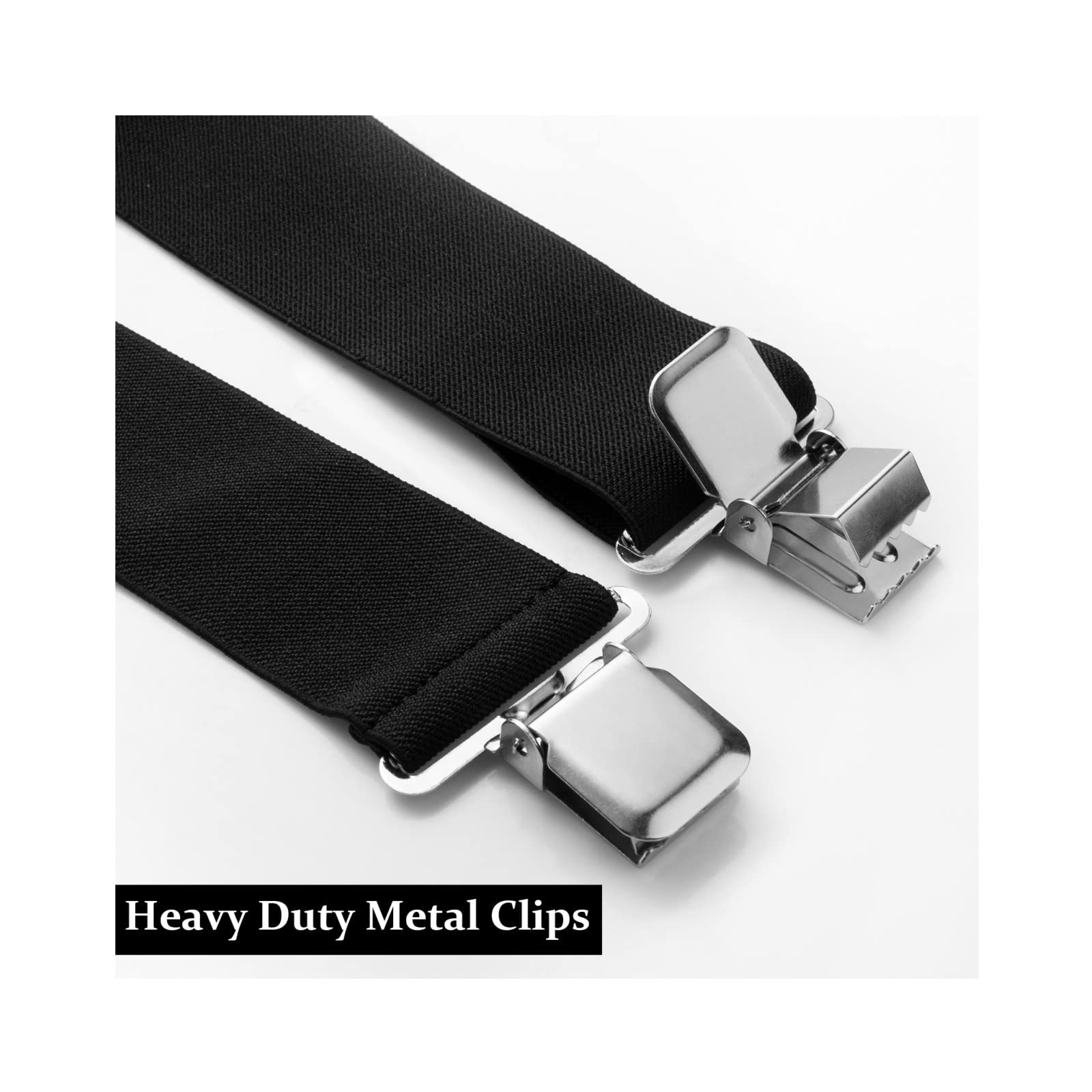 Fasker Mens Suspenders X-Back 2" Wide Adjustable Solid Straight Heavy Duty Clip Suspenders for Men Women, Black