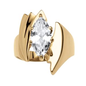 palmbeach yellow gold ion-plated marquise cut cubic zirconia bypass ring sizes 7-12 size 8