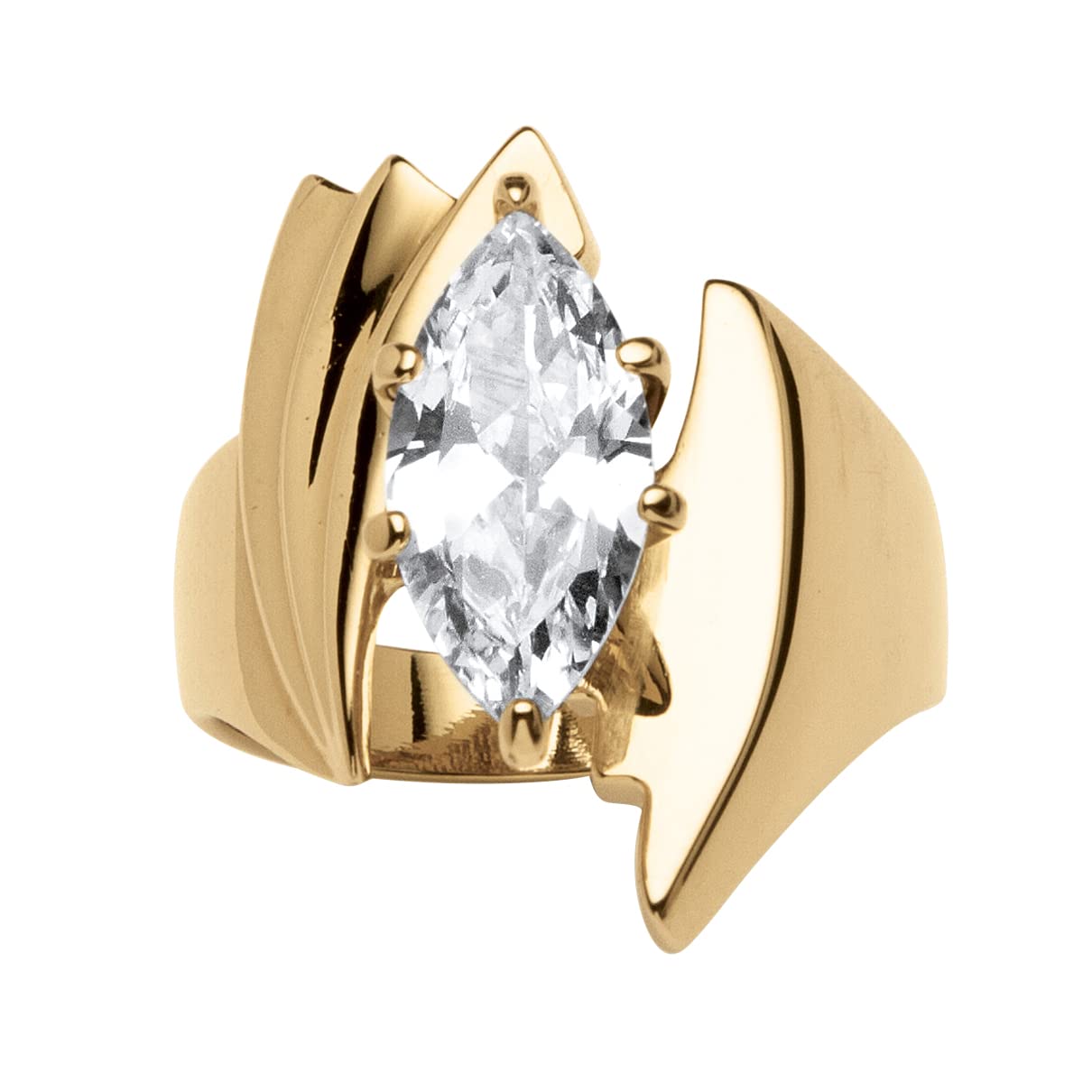 PalmBeach Yellow Gold Ion-Plated Marquise Cut Cubic Zirconia Bypass Ring Sizes 7-12 Size 8