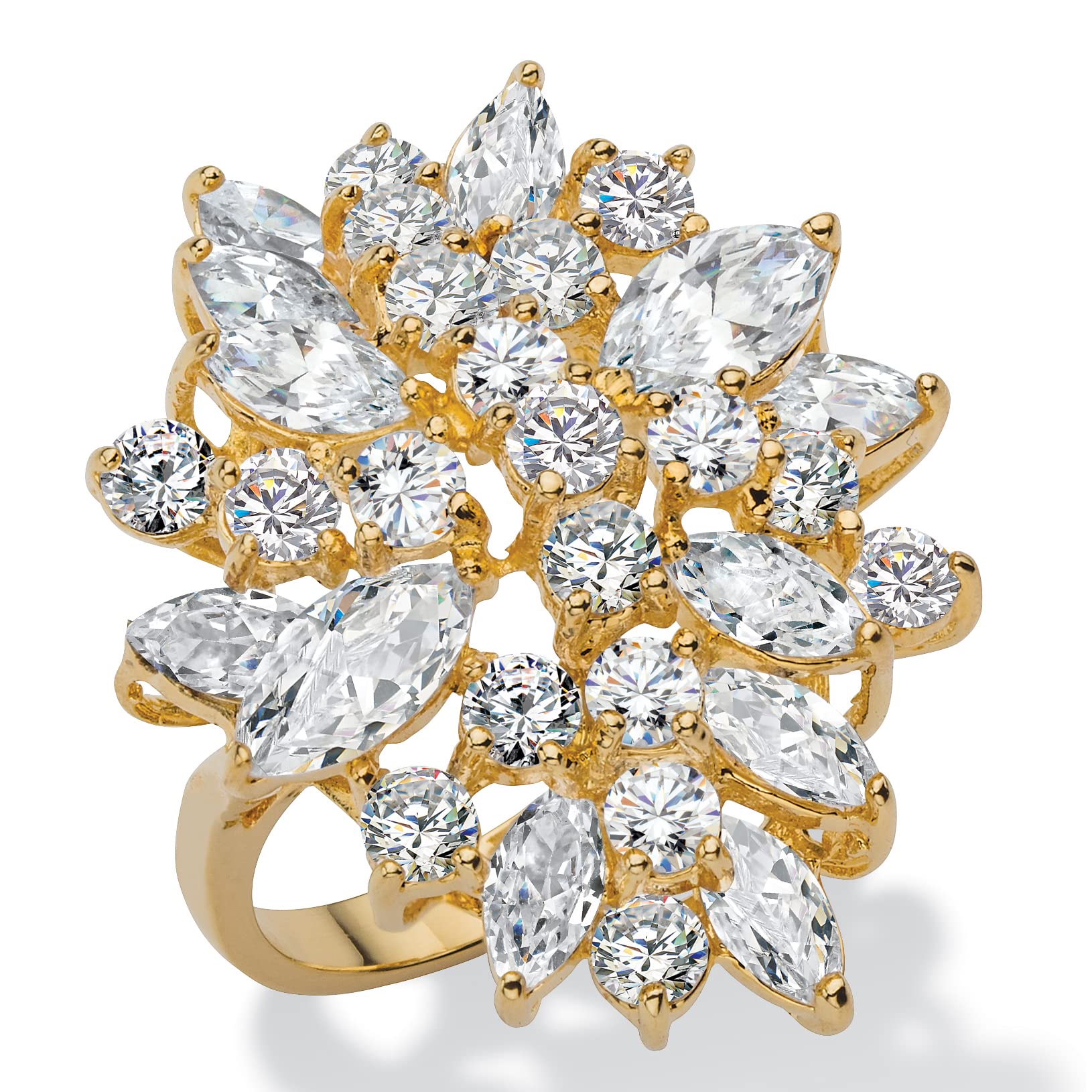 PalmBeach Yellow Gold-Plated Marquise Cut Cubic Zirconia Flower Ring Sizes 6-10 Size 6