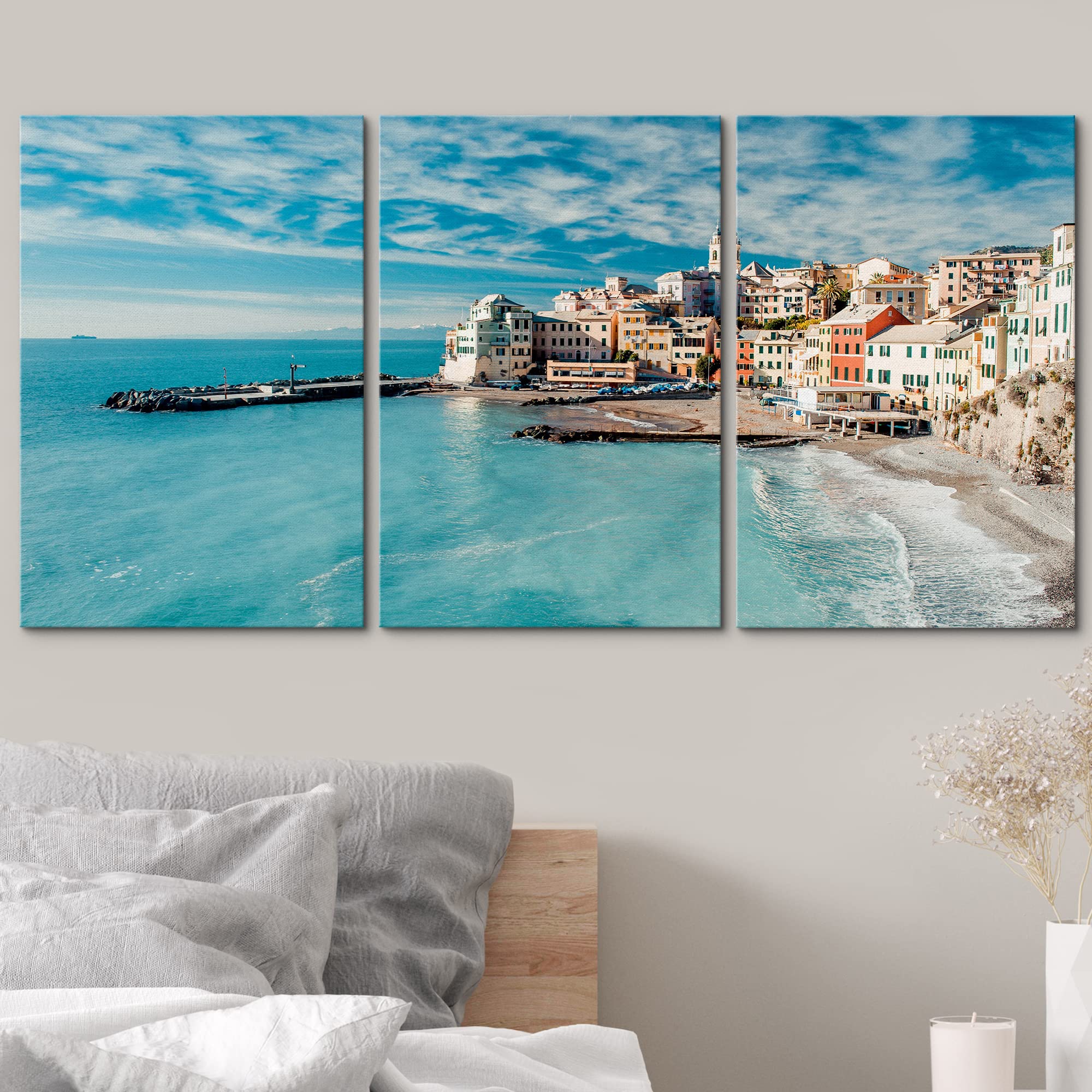 wall26 Canvas Print Wall Art Set Coastal Italian Cityscape Nature Wilderness Photography Realism Rustic Scenic Relax/Calm Multicolor for Living Room, Bedroom, Office - 24"x36"x3 PanelsPanels