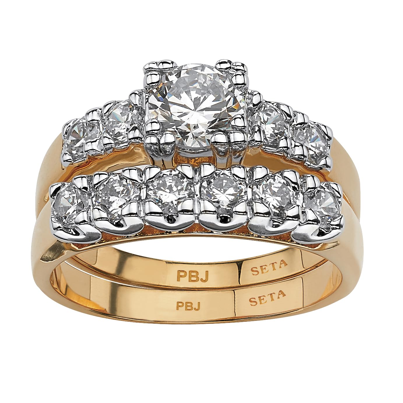 PalmBeach Yellow Gold-Plated Round Cubic Zirconia Two Tone Bridal Ring Set Sizes 5-10 Size 7