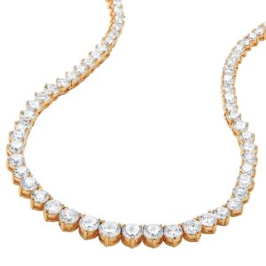 PalmBeach Yellow Gold-plated Round Cubic Zirconia, Graduated Eternity Tennis Necklace (7.5mm), Fold Over Clasp, 16 inches