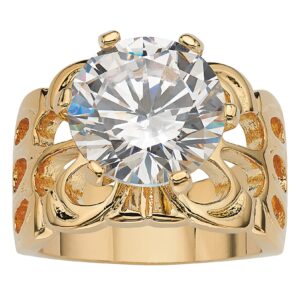 palmbeach yellow gold-plated round cubic zirconia filigree solitaire engagement ring sizes 5-10 size 8