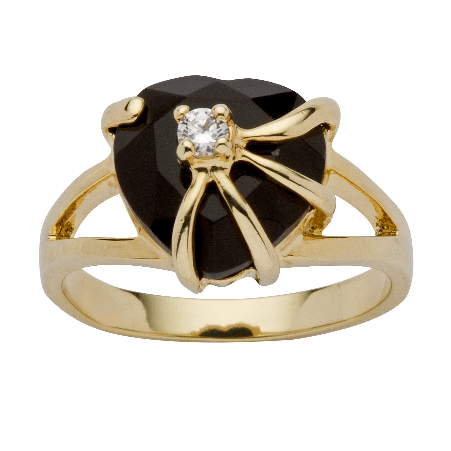 PalmBeach Yellow Gold-Plated Heart Shaped Natural Black Onyx and Round Cubic Zirconia Ring Sizes 5-10 Size 9