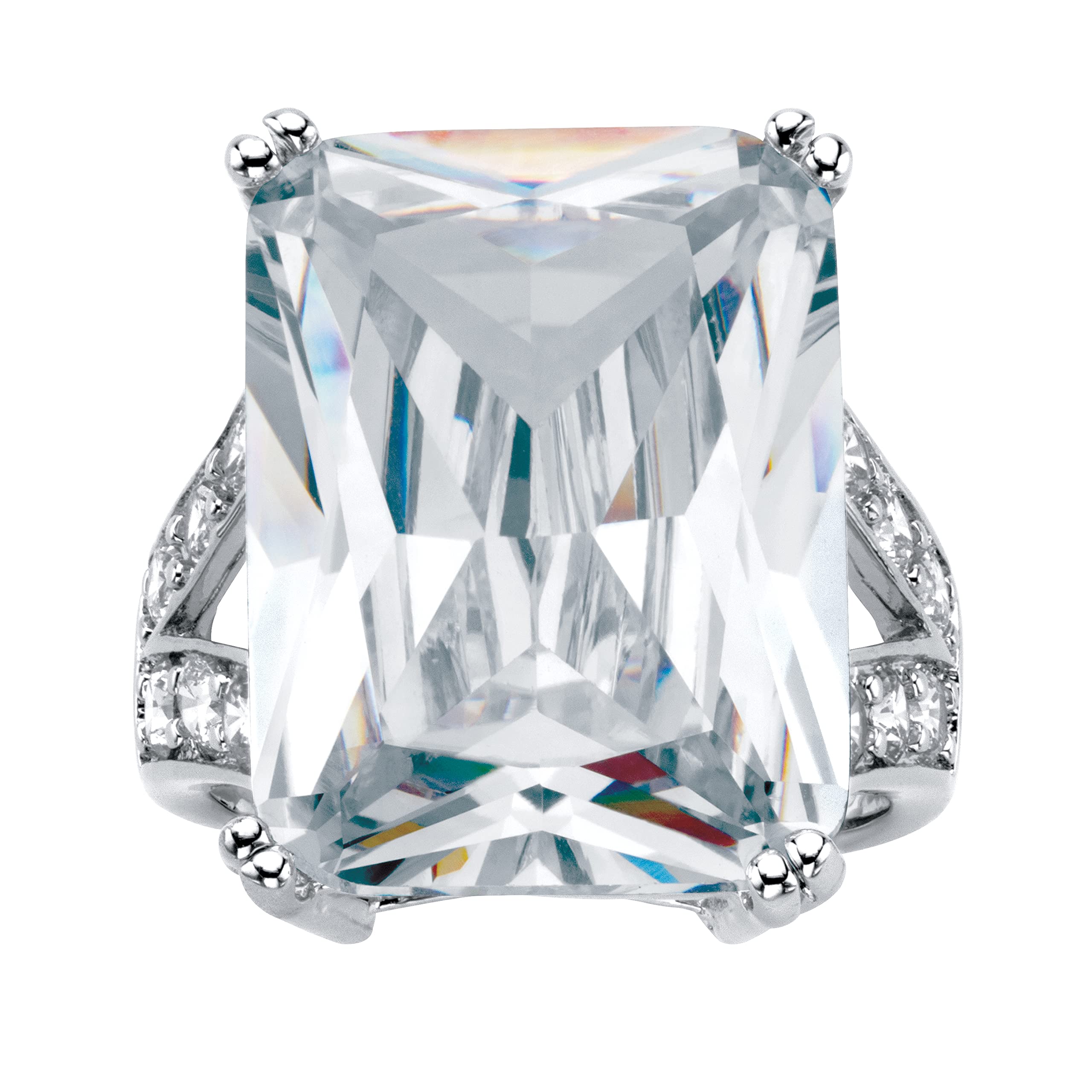 PalmBeach Platinum-Plated Emerald Cut Cubic Zirconia Split Shank Bridge Engagement Ring Sizes 6-10 Size 10