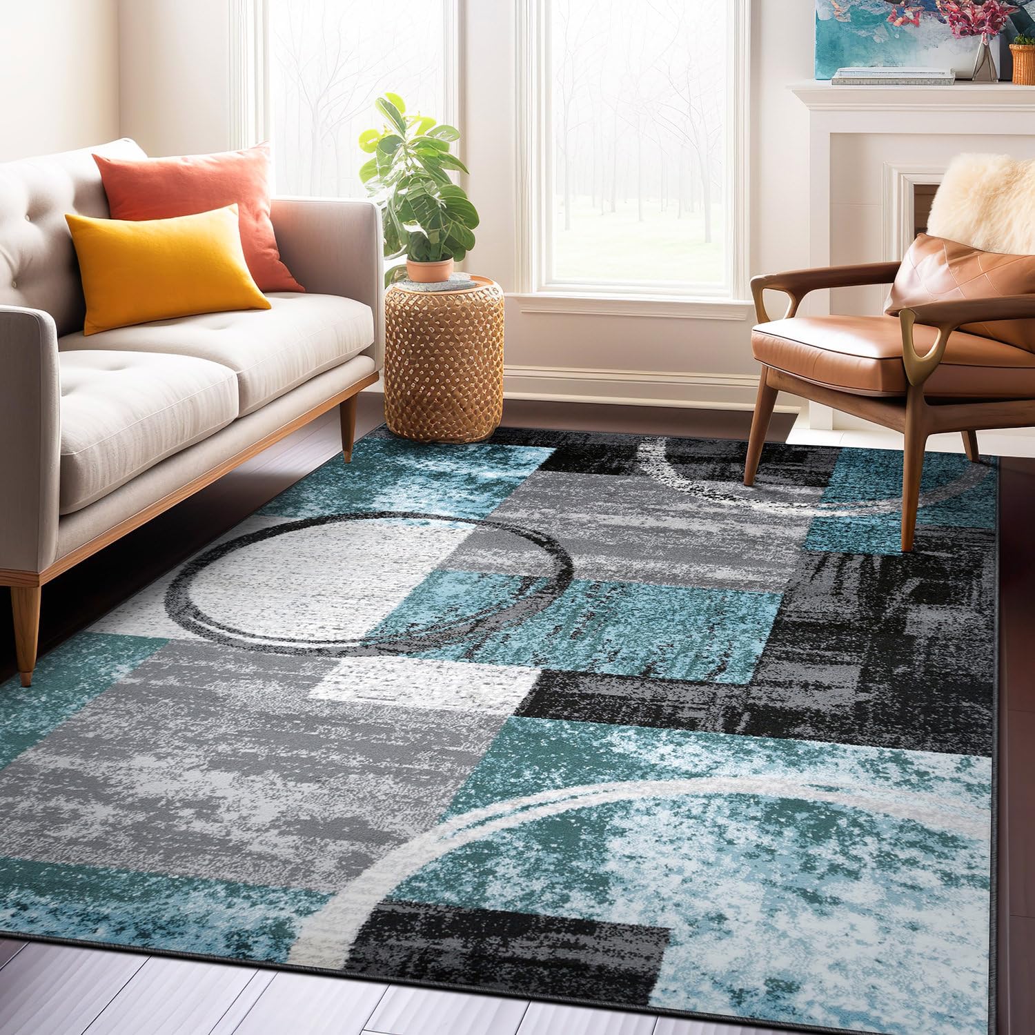 Rugshop Contemporary Abstract Circle Design Soft Area Rug 7'10" x 10'2" Gray