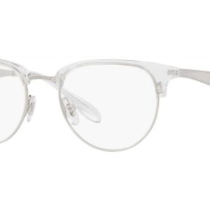 Ray-Ban RX6396 Round Prescription Eyeglass Frames, Silver White/Demo Lens, 51 mm