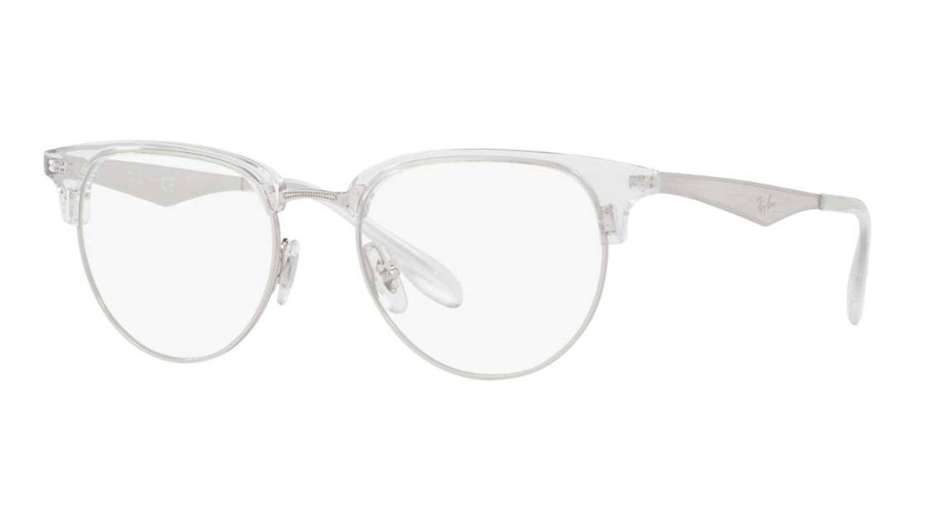 Ray-Ban RX6396 Round Prescription Eyeglass Frames, Silver White/Demo Lens, 51 mm