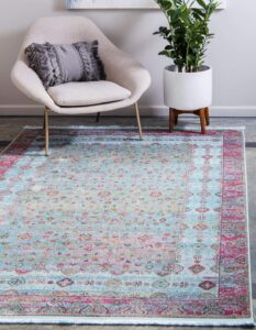 unique loom baracoa collection bright tones border vintage traditional area rug, rectangular 5' 5" x 8' 0", blue/pink