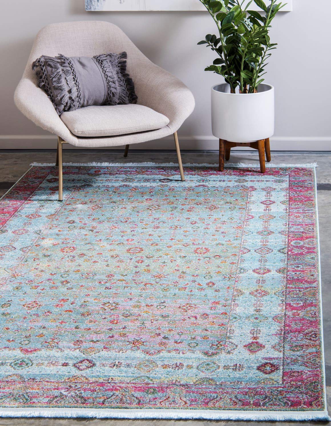 Unique Loom Baracoa Collection Bright Tones Border Vintage Traditional Area Rug, Rectangular 5' 5" x 8' 0", Blue/Pink