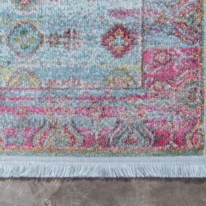 Unique Loom Baracoa Collection Bright Tones Border Vintage Traditional Area Rug, Rectangular 5' 5" x 8' 0", Blue/Pink