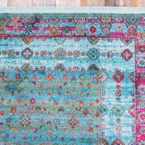 Unique Loom Baracoa Collection Bright Tones Border Vintage Traditional Area Rug, Rectangular 5' 5" x 8' 0", Blue/Pink