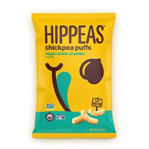 Hippeas Organic Chickpea Puffs, Vegan White Cheddar, 4 Ounce (Pack of 1), 4g Protein, 3g Fiber, Vegan, Gluten-Free, Crunchy, Plant Protein Snacks