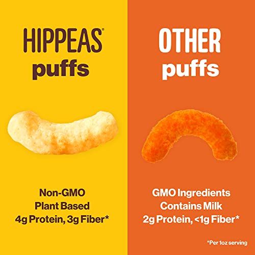 Hippeas Organic Chickpea Puffs, Vegan White Cheddar, 4 Ounce (Pack of 1), 4g Protein, 3g Fiber, Vegan, Gluten-Free, Crunchy, Plant Protein Snacks